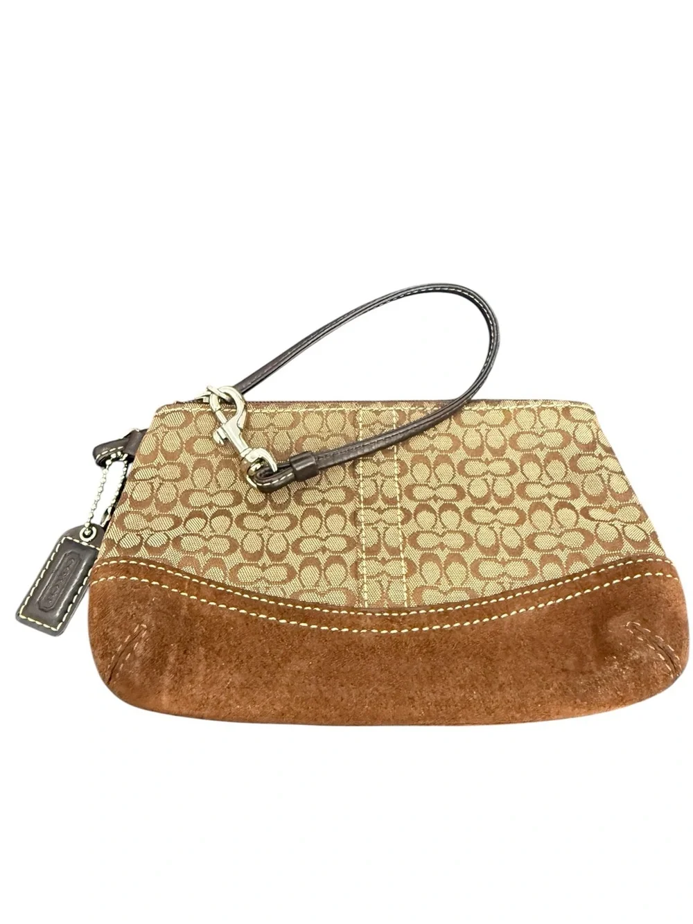 Coach Signature Tan and Brown Wristlet